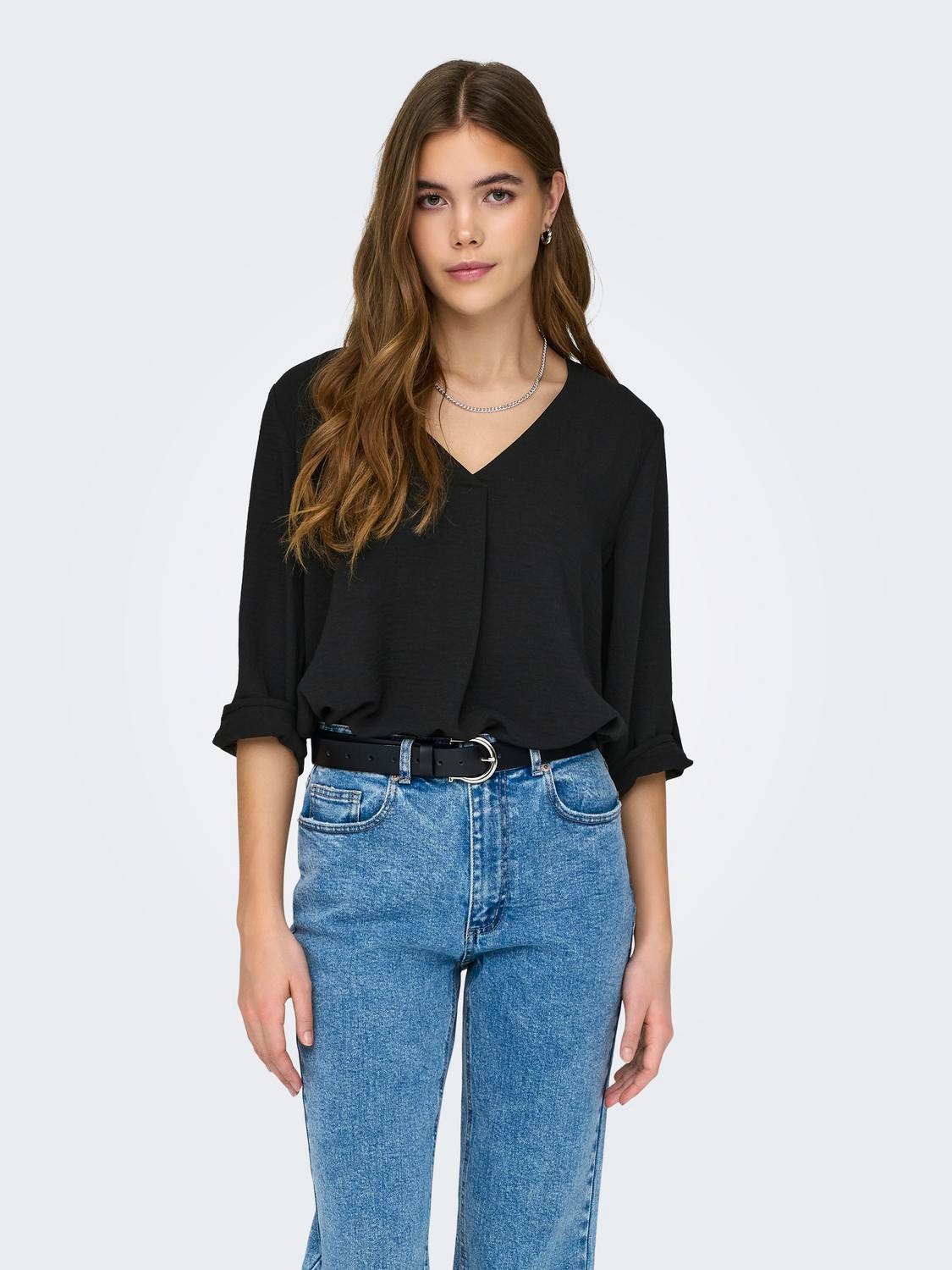 ONLY Couleur unie Top manches 3/4 -Black - 15226911