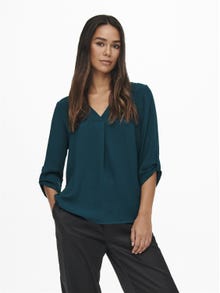 ONLY Loose Fit V-Neck Fold-up cuffs Volume sleeves Top -Reflecting Pond - 15226911