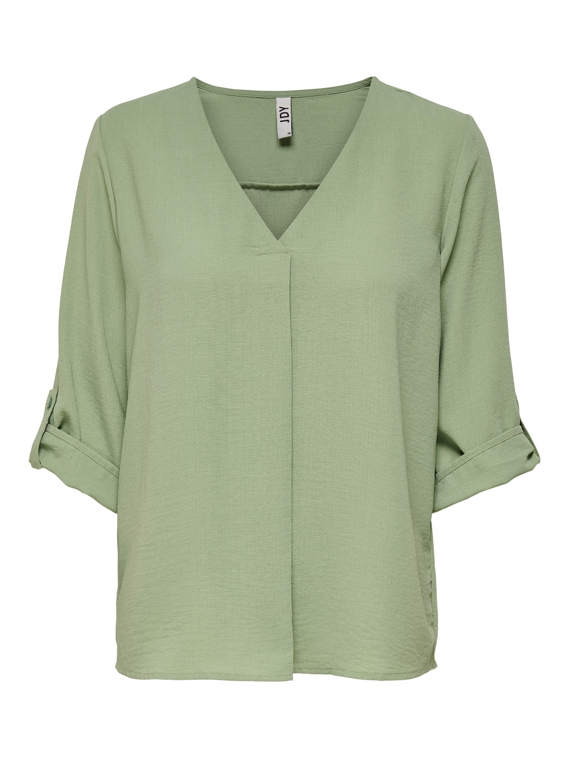 ONLY Loose Fit V-Neck Fold-up cuffs Volume sleeves Top -Basil - 15226911