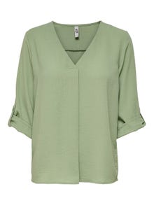 ONLY Loose Fit V-Neck Fold-up cuffs Volume sleeves Top -Basil - 15226911