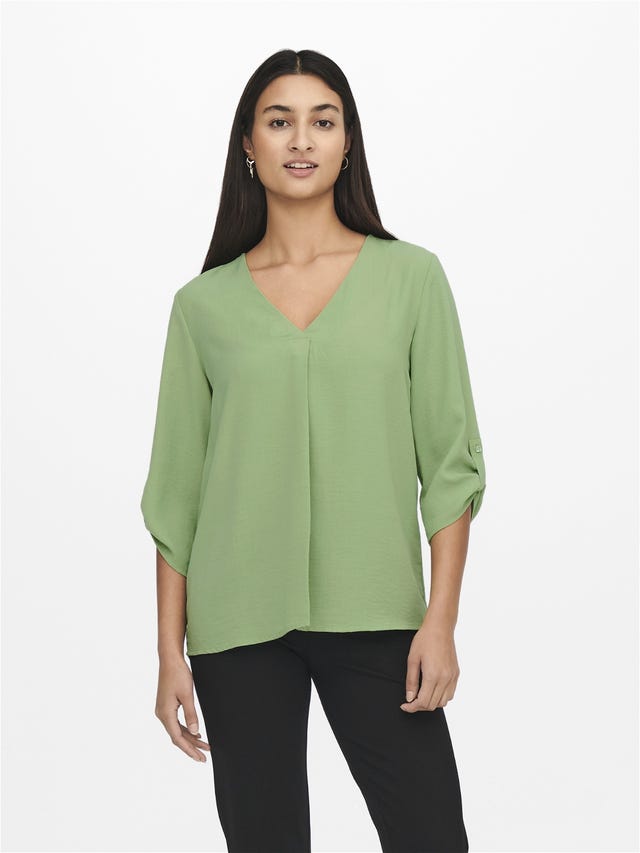 ONLY Loose Fit V-Neck Fold-up cuffs Volume sleeves Top - 15226911
