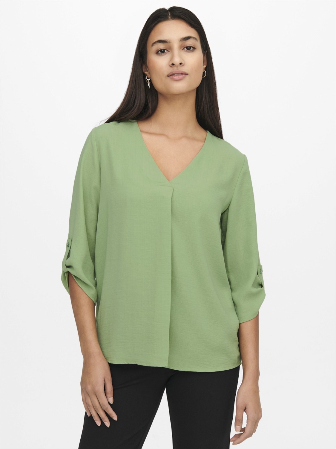 ONLY Solid colored 3/4 sleeved top -Basil - 15226911