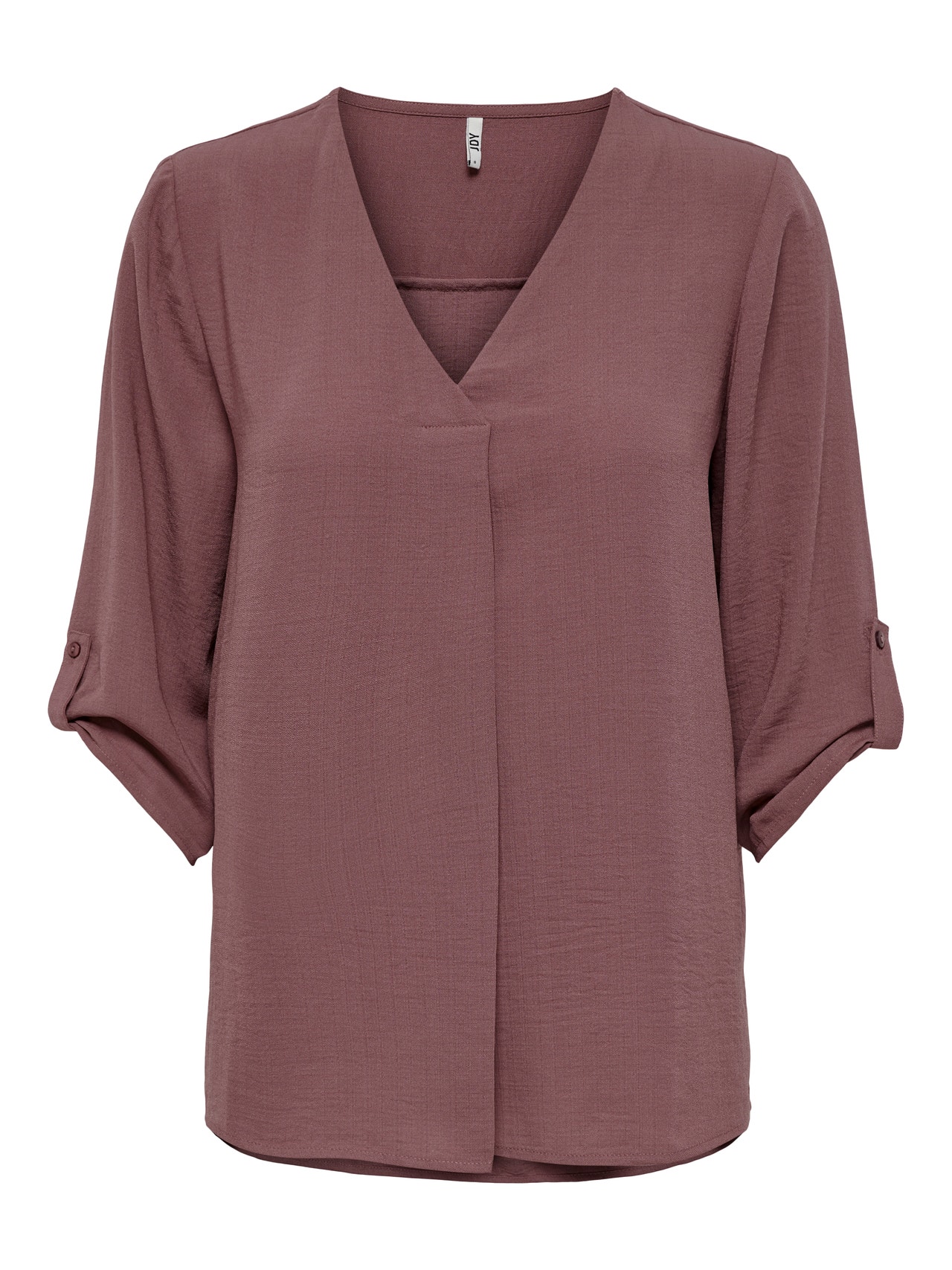 ONLY Loose Fit V-Neck Fold-up cuffs Volume sleeves Top -Rose Brown - 15226911