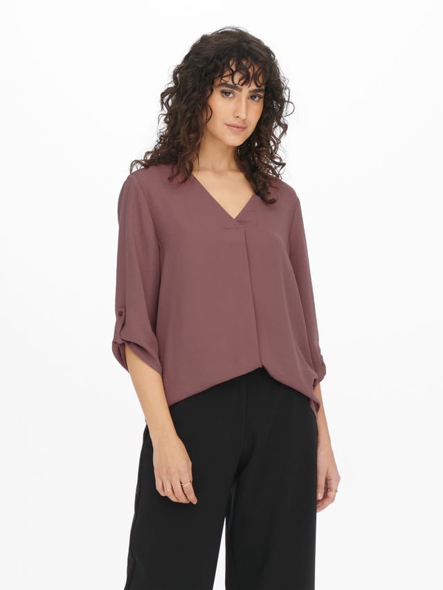 ONLY Loose Fit V-Neck Fold-up cuffs Volume sleeves Top - 15226911