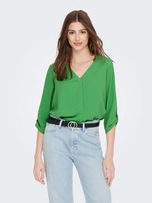 ONLY Loose fit V-Hals Mouwuiteinden met omslag Volumineuze mouwen Top -Kelly Green - 15226911