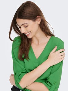 ONLY Tops Loose Fit Col en V Poignets repliés Manches volumineuses -Kelly Green - 15226911