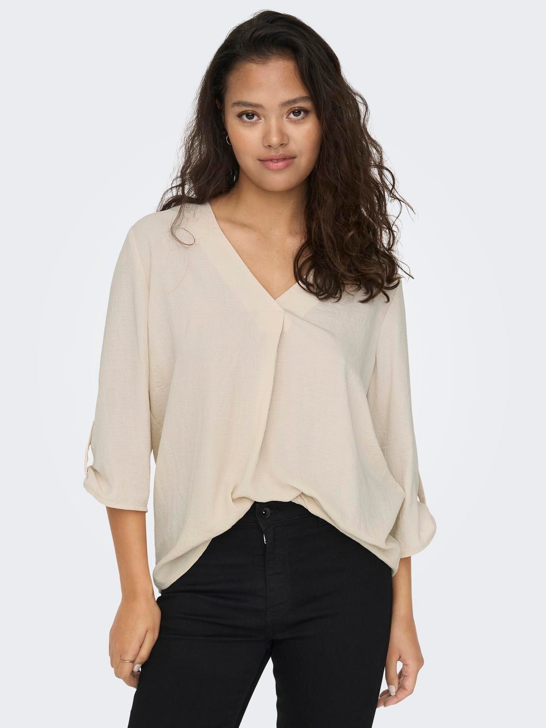 ONLY Couleur unie Top manches 3/4 -Sandshell - 15226911