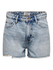 ONLY Regular fit High waist Versleten zoom Shorts -Light Blue Denim - 15226961