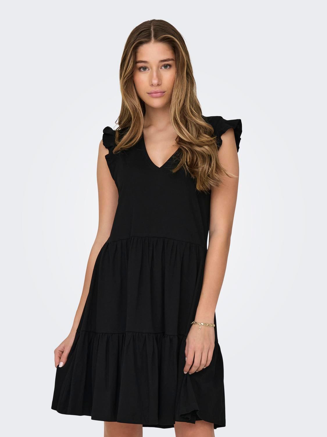 Mini dress with frills | Black | ONLY®