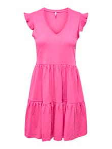 ONLY Regular fit O-hals Korte jurk -Shocking Pink - 15226992