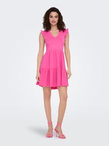ONLY Mini dress with frills -Shocking Pink - 15226992