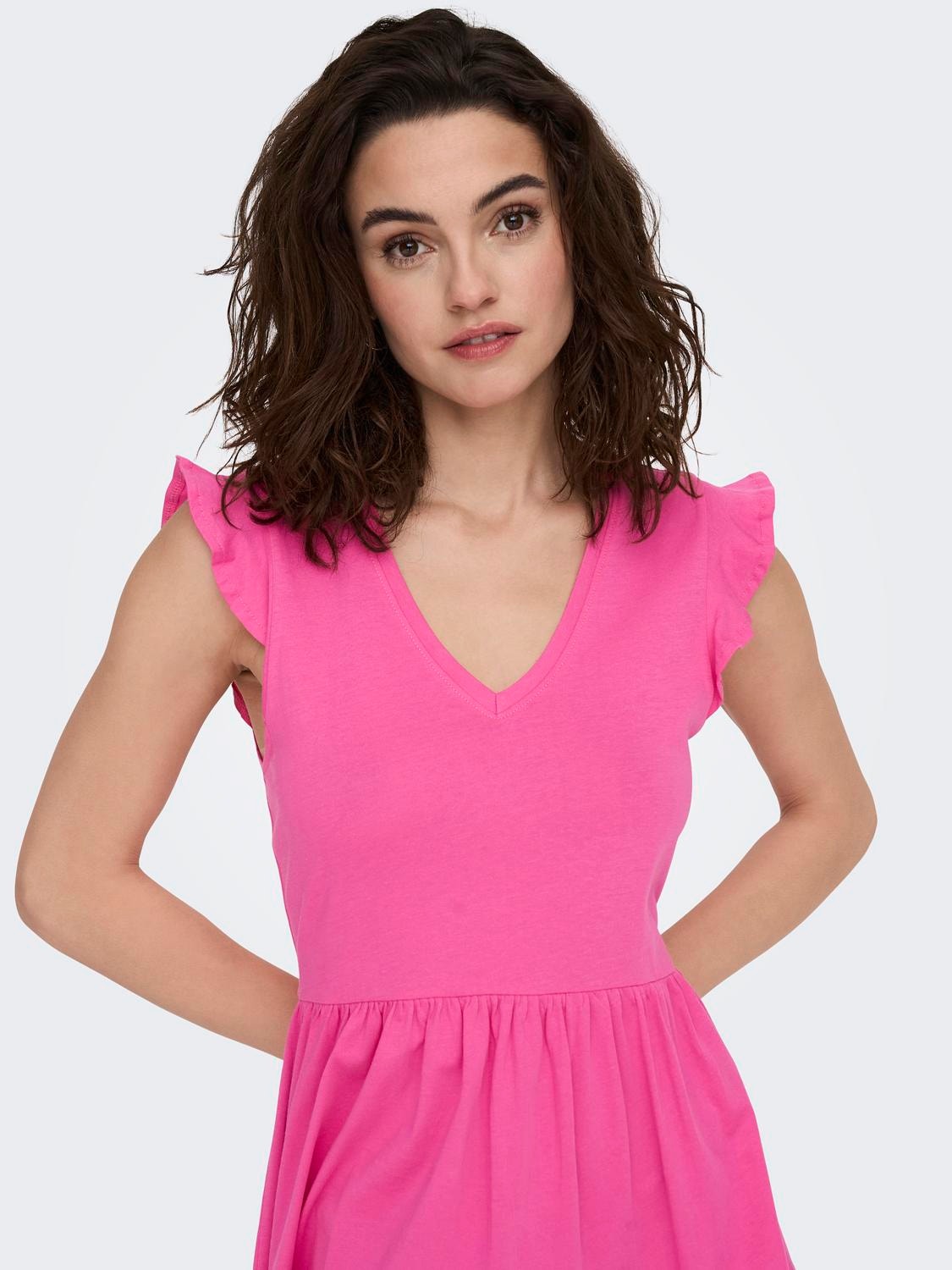 ONLY Regular Fit Round Neck Short dress -Shocking Pink - 15226992