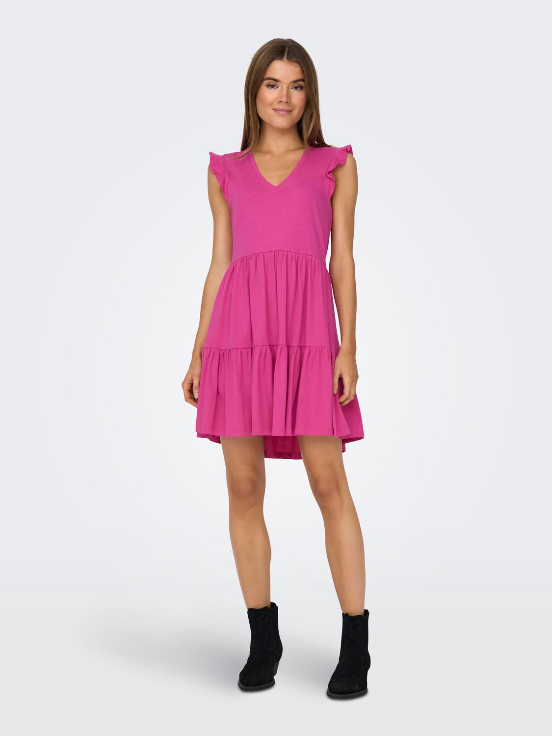 ONLY Mini dress with frills -Raspberry Rose - 15226992