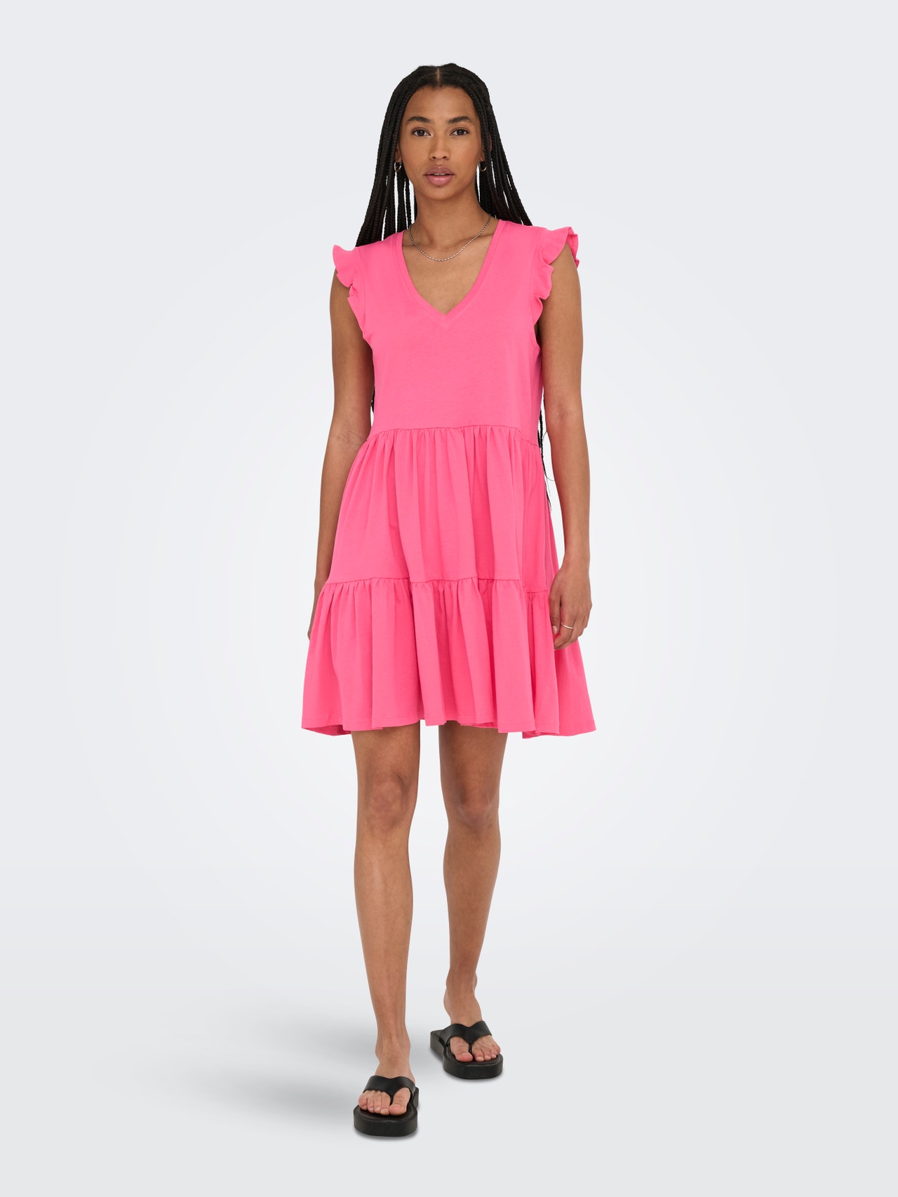 Vestito Corto ONLY Donna - 100% Cotone Con Scollo A V E Orlo Trapuntato - Foto 8