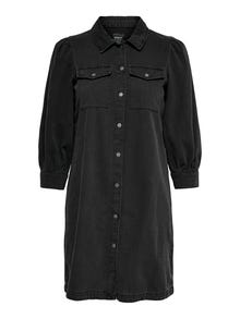 ONLY Locker geschnitten Hemdkragen Ärmelbündchen mit Knopf Puffärmel Langes Kleid -Washed Black - 15227104