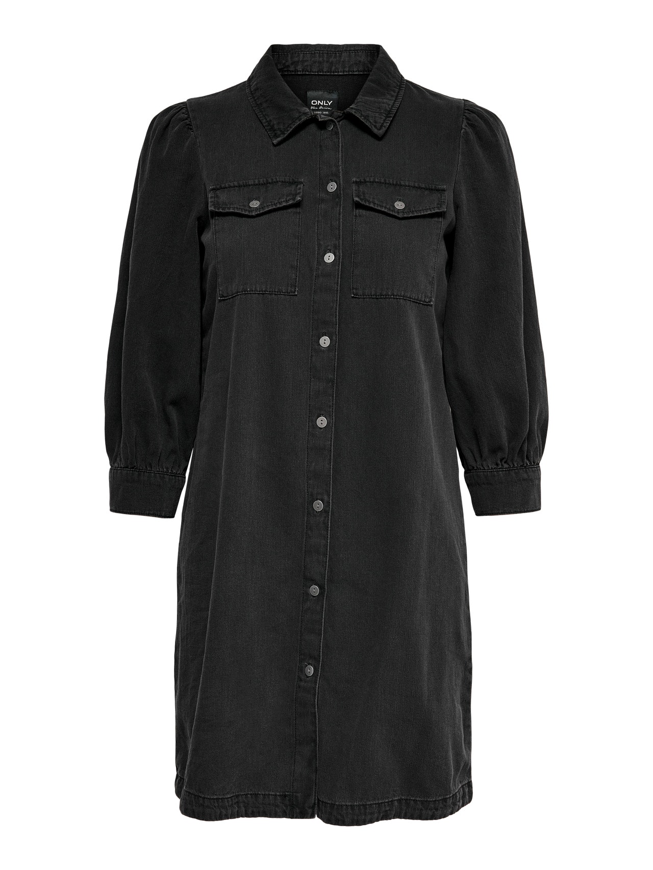 ONLY Robe longue Relaxed Fit Col chemise Poignets boutonnés Manches bouffantes -Washed Black - 15227104