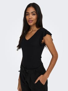 ONLY Slim fit top with short frill sleeves -Black - 15227187