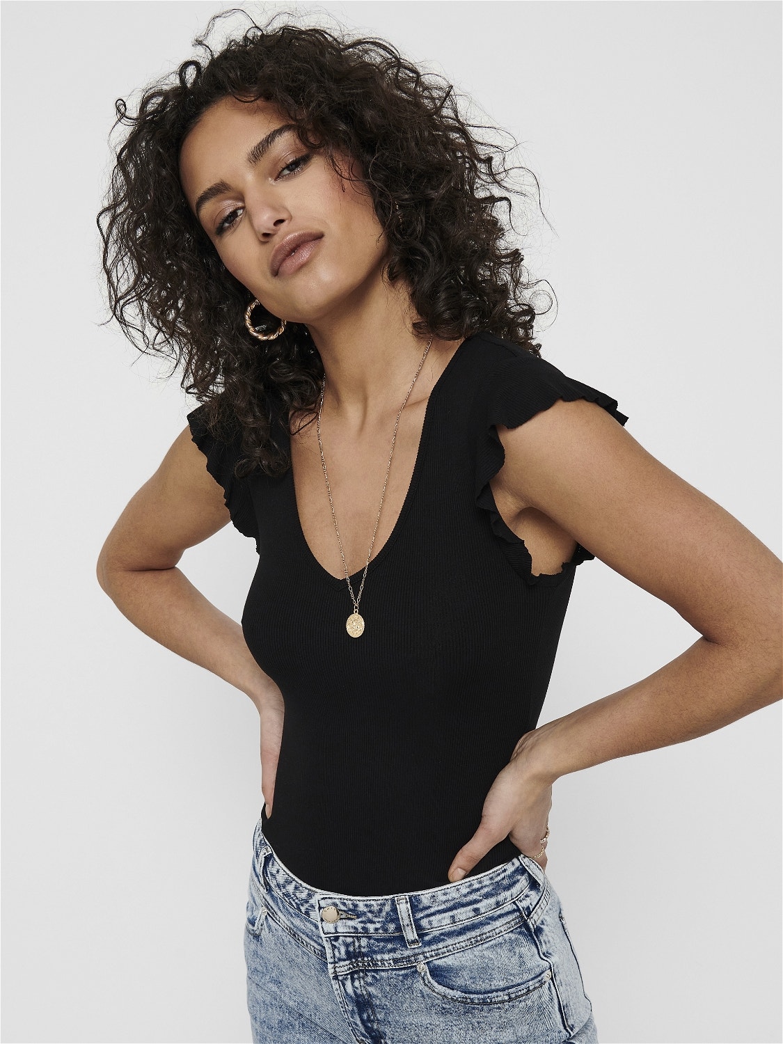 ONLY Con volantes Top -Black - 15227187