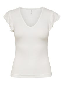 ONLY Slim fit top with short frill sleeves -Cloud Dancer - 15227187