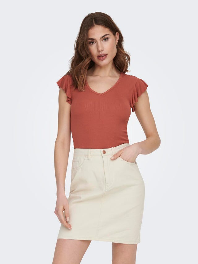 ONLY Slim fit top with short frill sleeves - 15227187