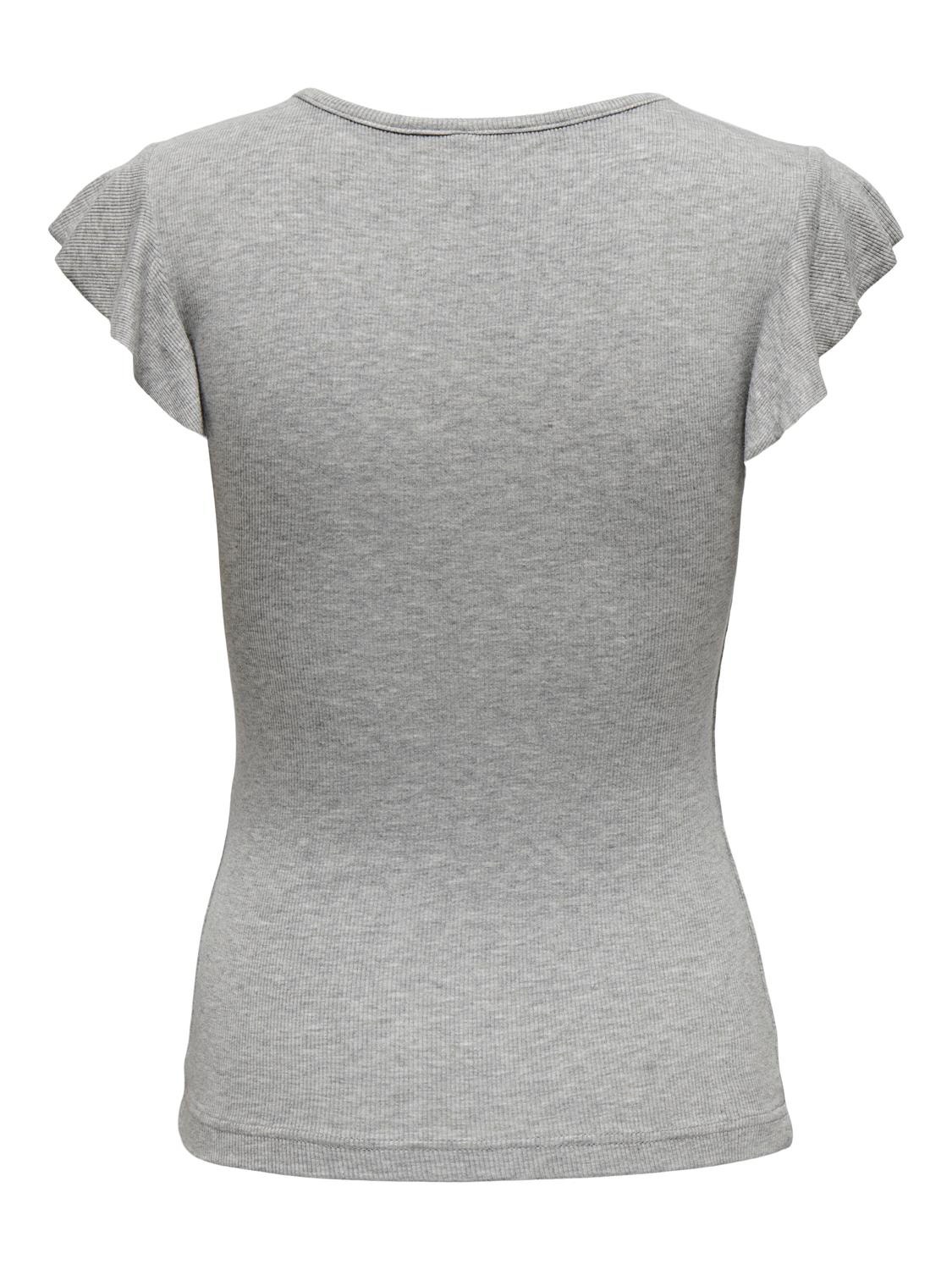 ONLY Slim fit top with short frill sleeves -Light Grey Melange - 15227187