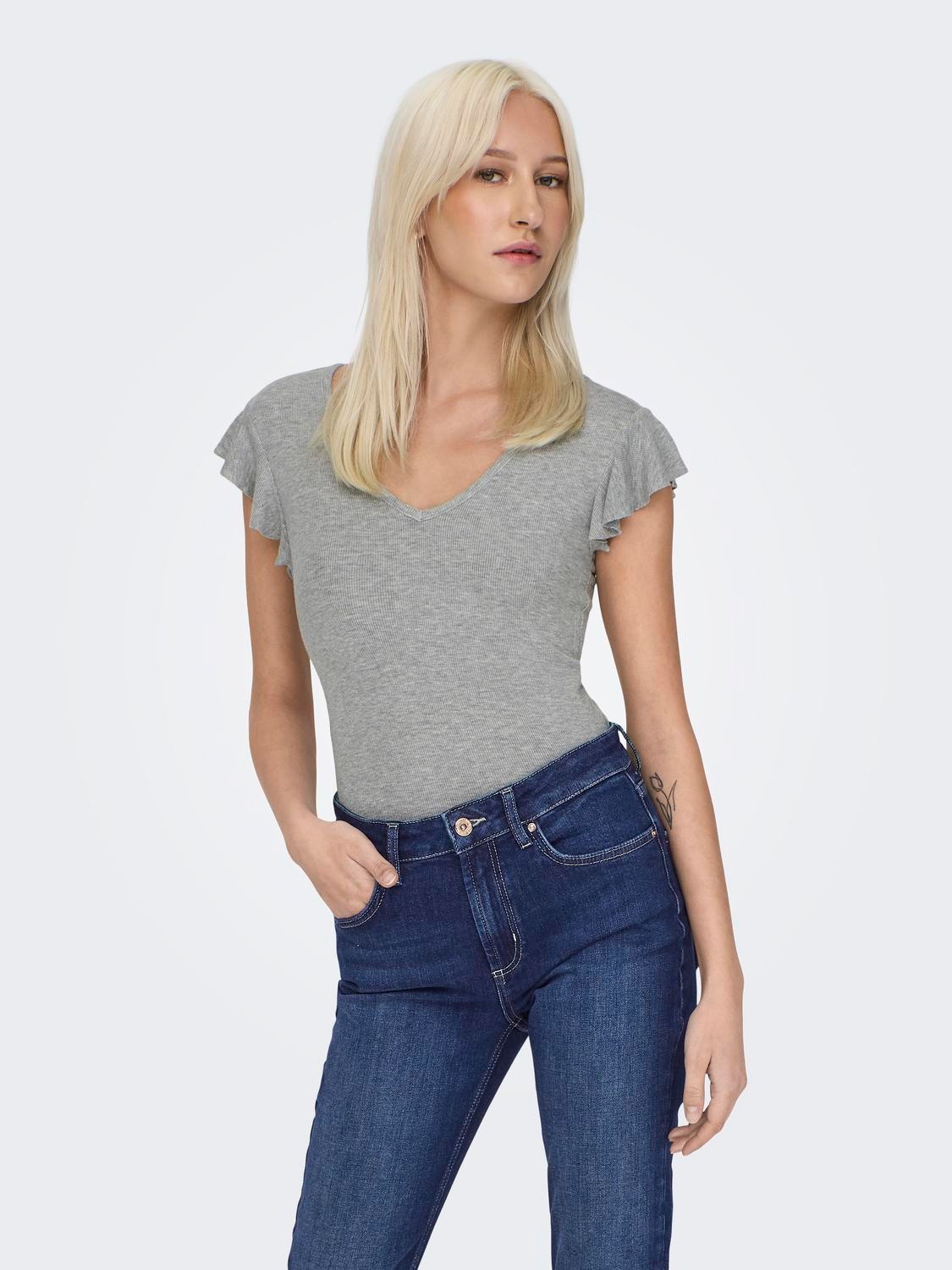 ONLY Normal geschnitten Rundhals Top -Light Grey Melange - 15227187