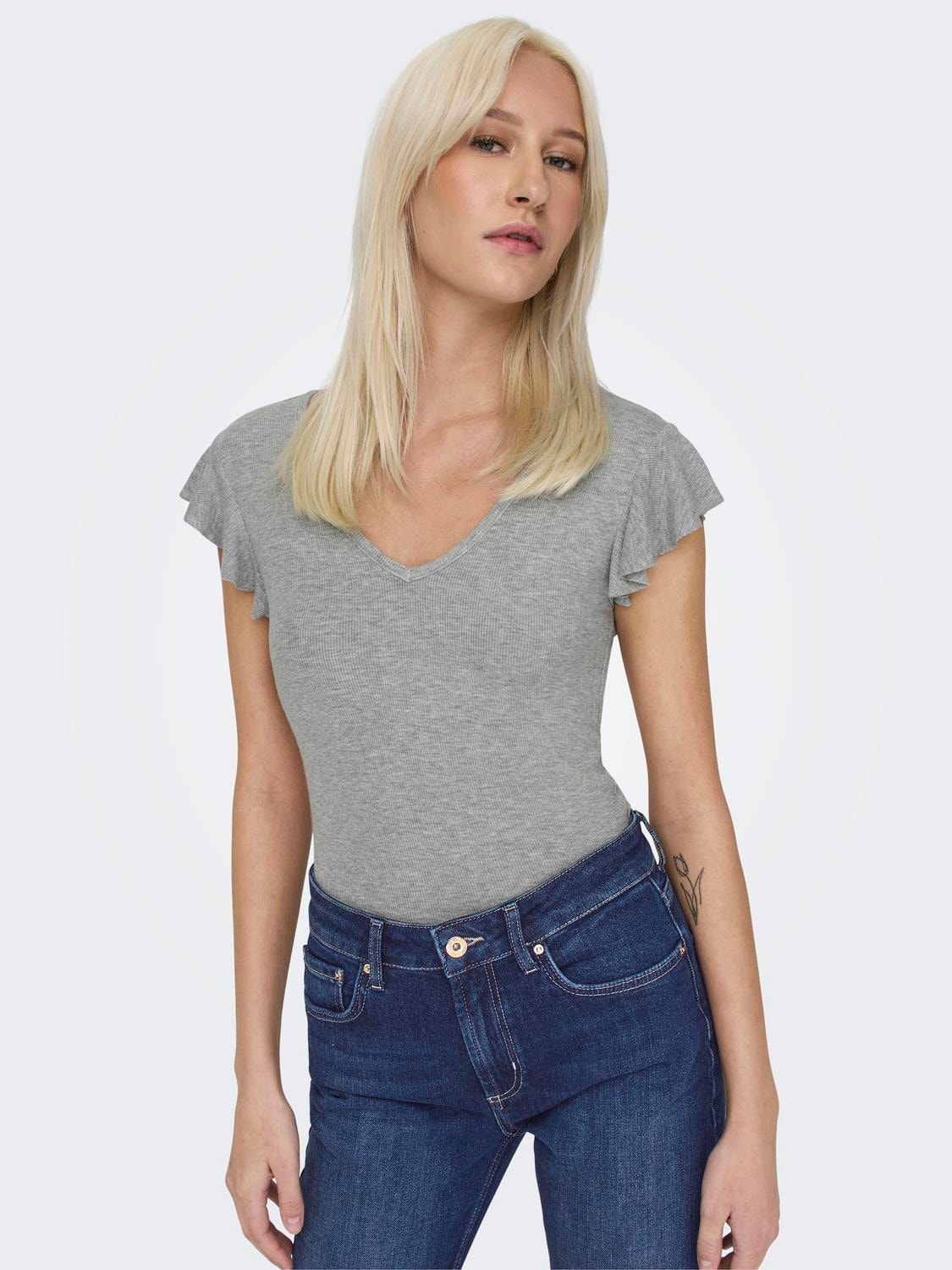 ONLY Tops Regular Fit Col rond -Light Grey Melange - 15227187