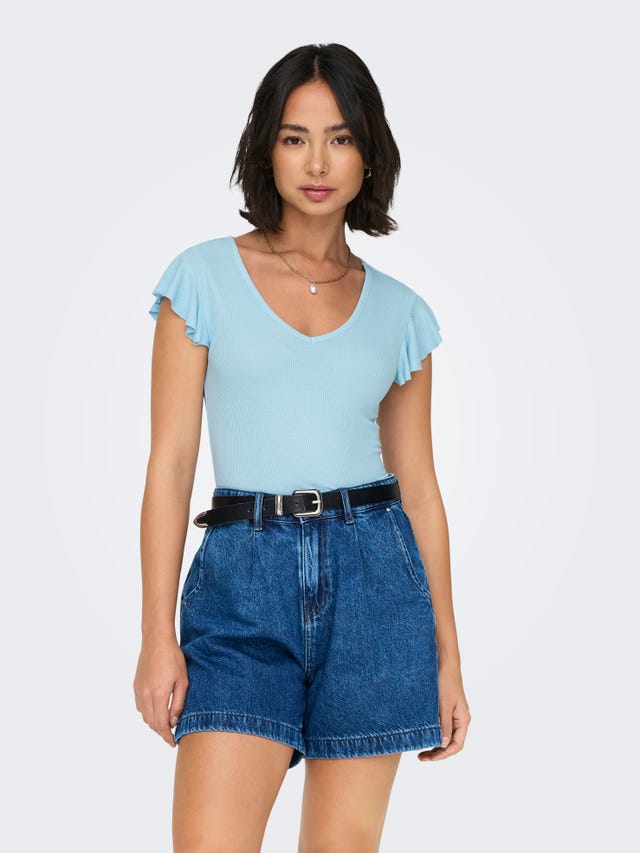 ONLY Slim fit top with short frill sleeves - 15227187