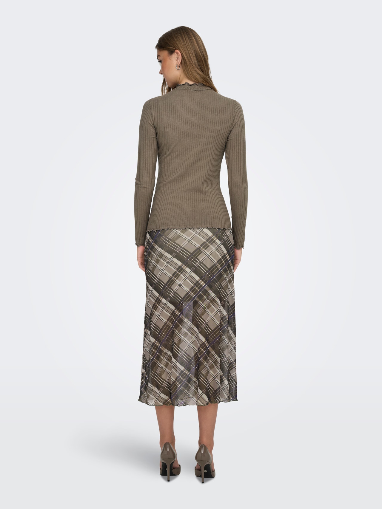 ONLY Venivast kangast liibuv lõige Kõrge kaelus Top -Walnut - 15228065