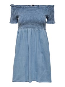 ONLY Slim fit Vierkante hals Korte jurk -Medium Blue Denim - 15228457