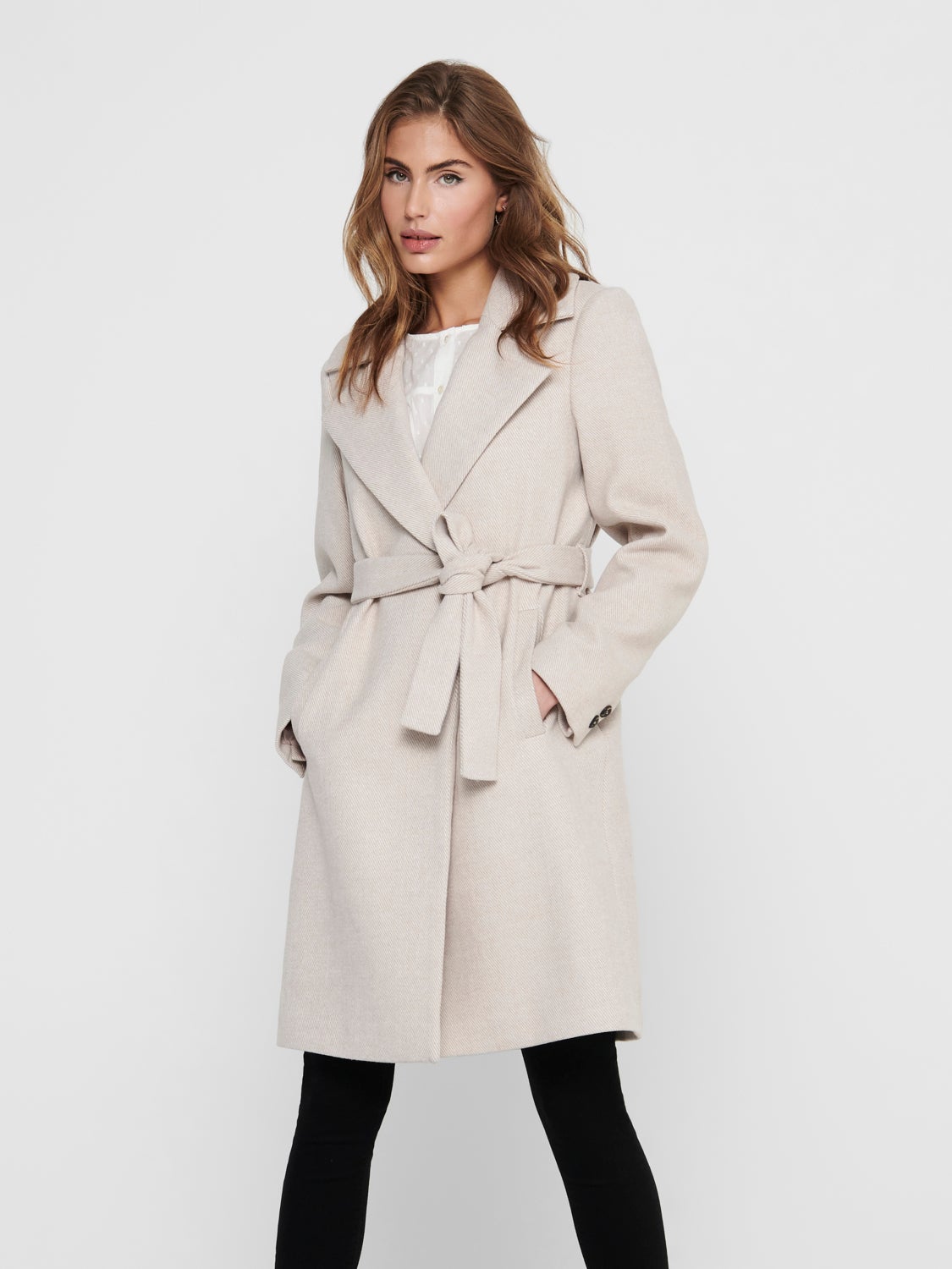 oatmeal belted coat