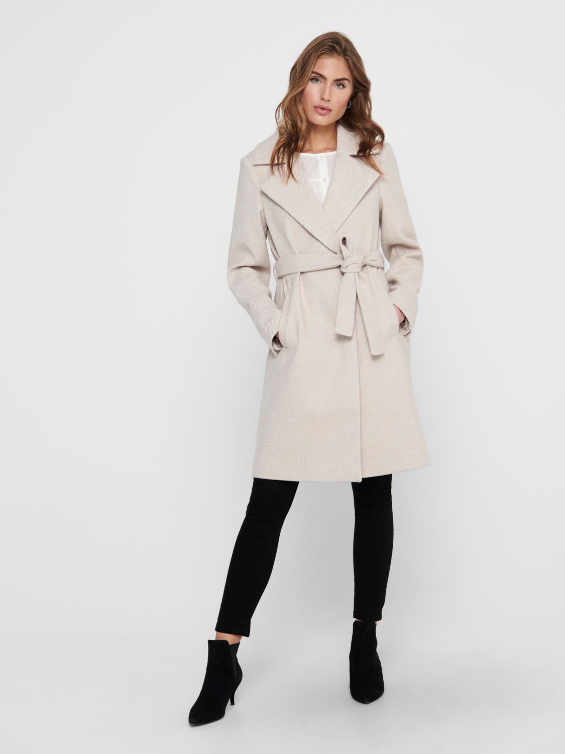 Tie belt wool coat | Light Grey | ONLY®
