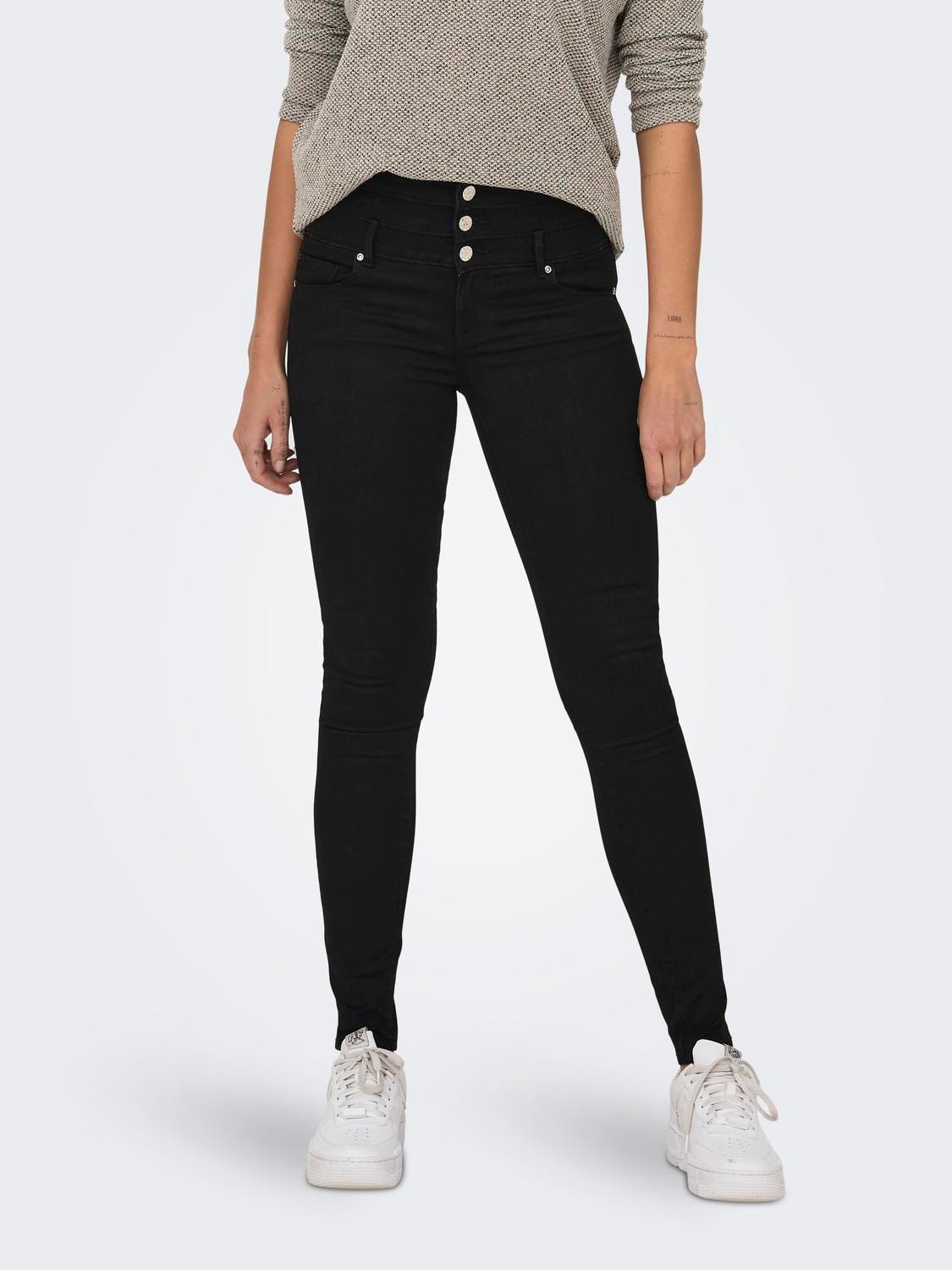 ONLY onlroyal high waist skinny ankle corsage jeans -Black Denim - 15229235