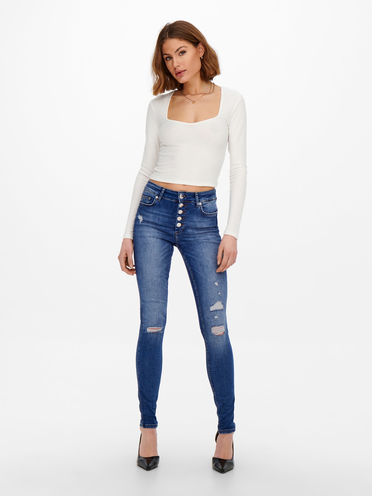 ONLY ONLBobby cintura media roturas Jeans skinny fit -Medium Blue Denim - 15229657