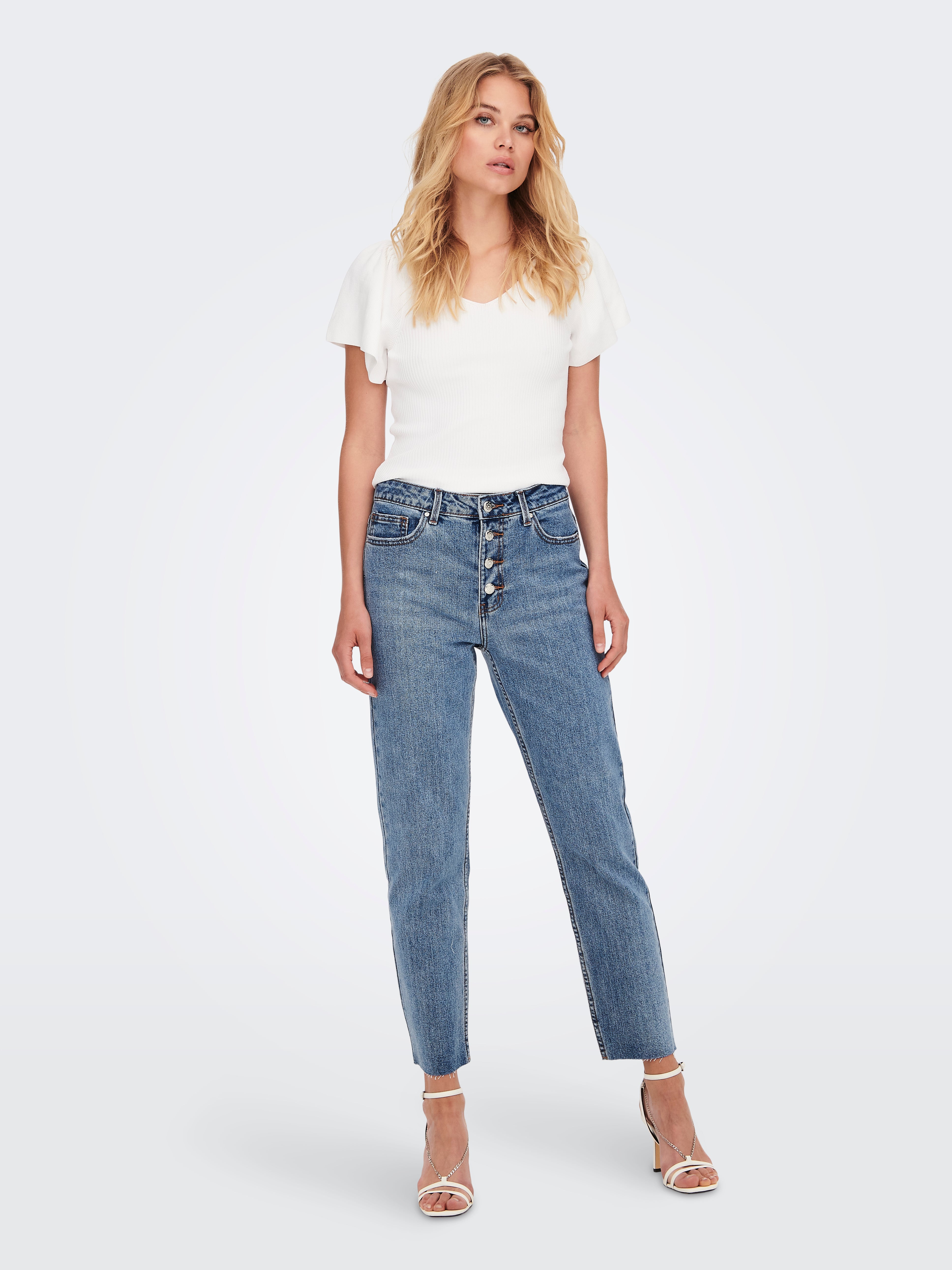 ONLEmily life hw cropped Straight fit jeans | Light Blue | ONLY®