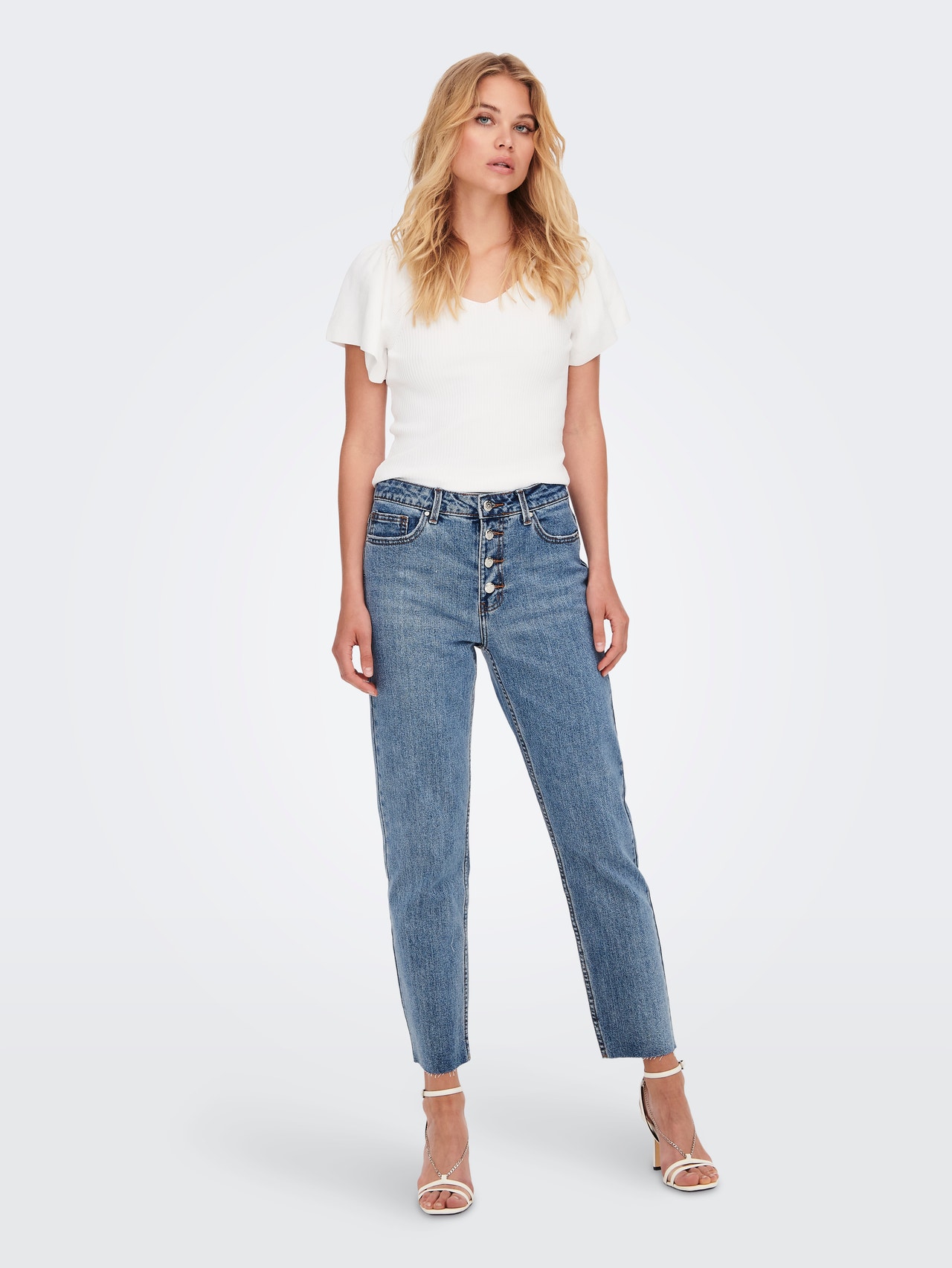 ONLY Straight fit High waist Afgeknipte zoom Jeans -Light Blue Denim - 15229737