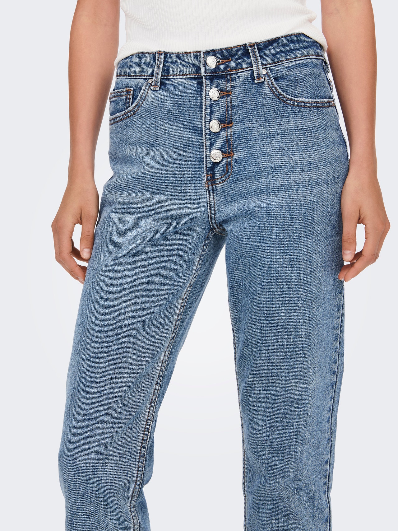 ONLY Gerade geschnitten Hohe Taille Offener Saum Jeans -Light Blue Denim - 15229737