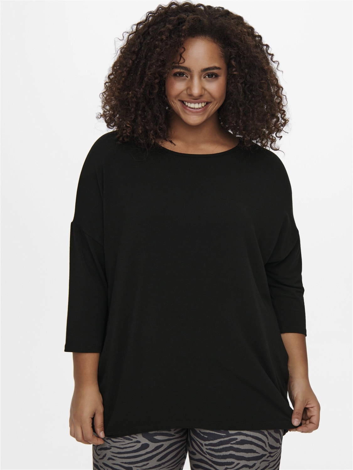 ONLY Curvy loose fitted 3/4 sleeved top -Black - 15229806