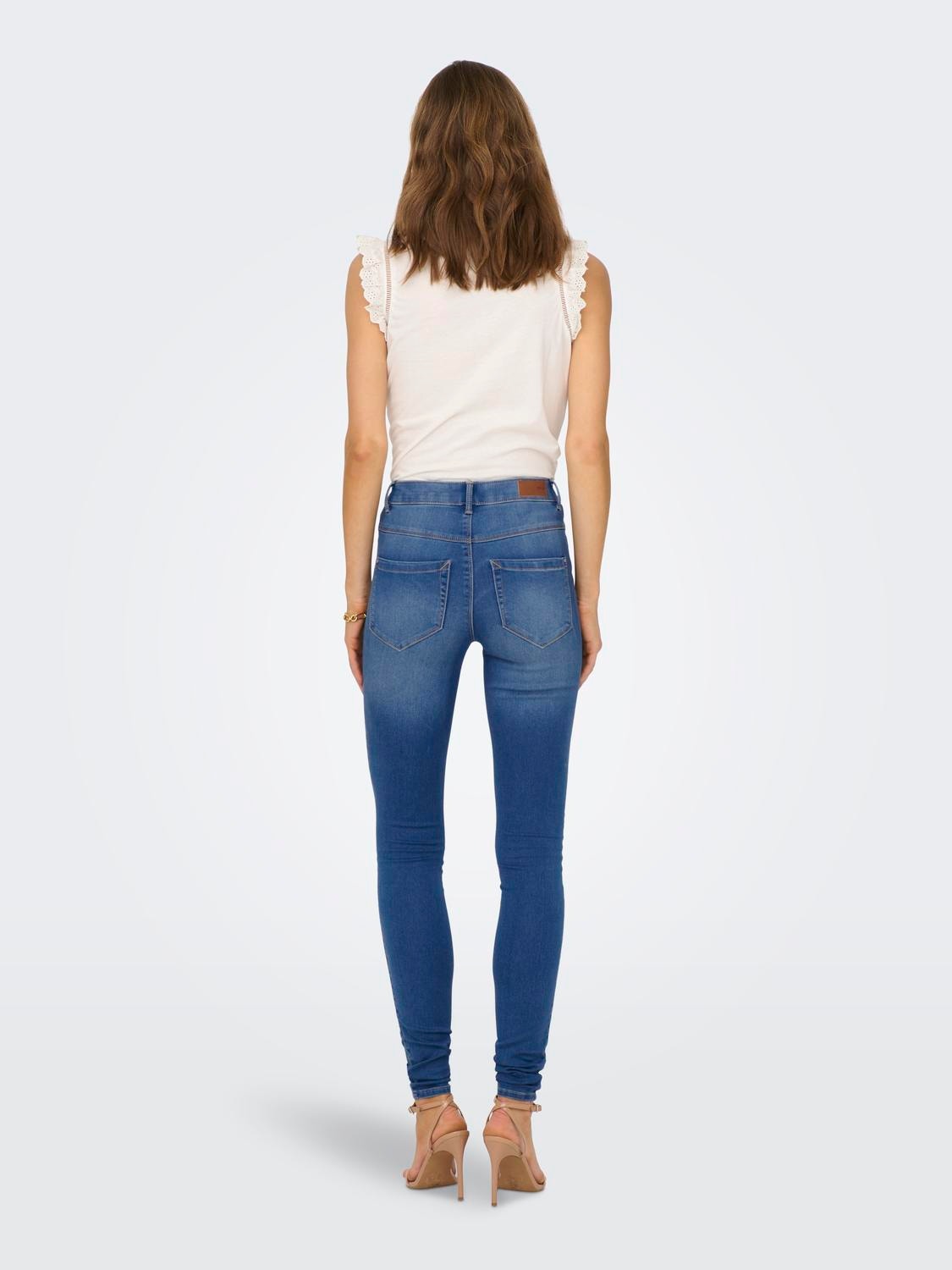 ONLY Skinny Fit Hohe Taille Jeans -Light Medium Blue Denim - 15229831