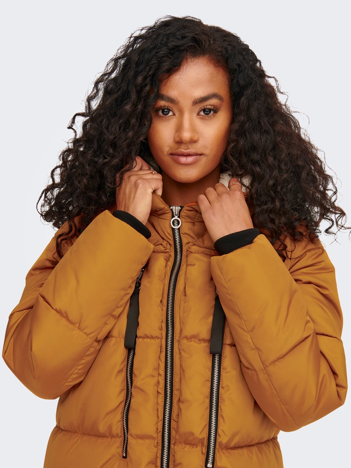 mustard long puffer coat