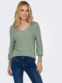 ONLY Long v-neck Knitted Pullover -Chinois Green - 15230147