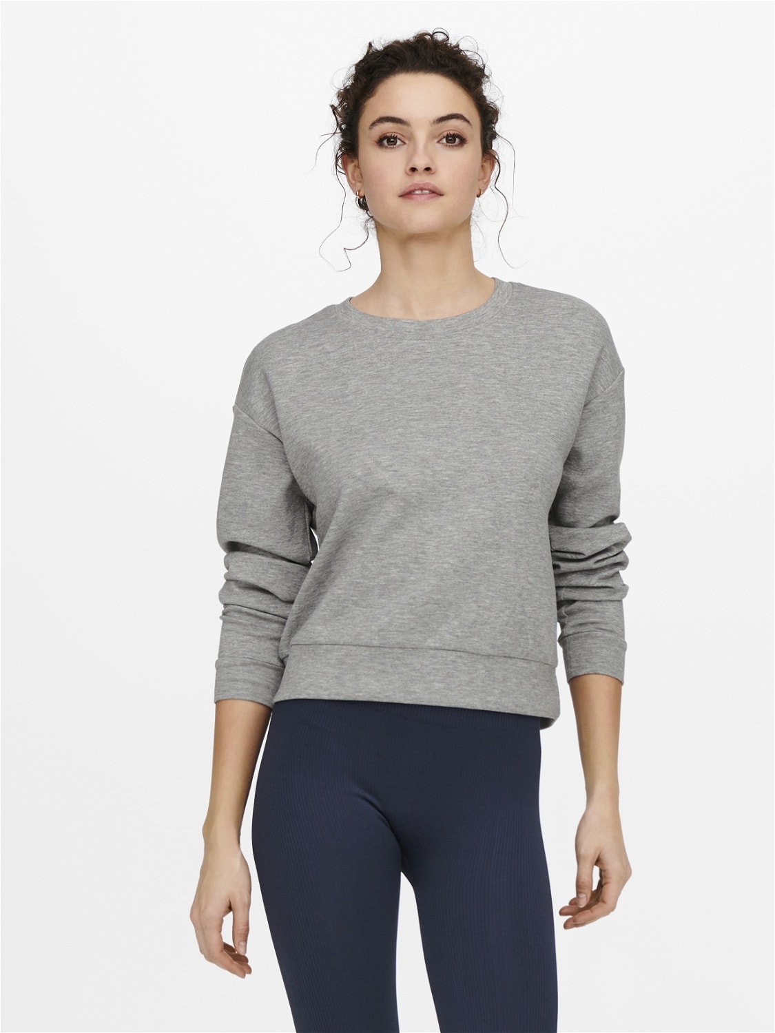 ONLY Regular Fit Round Neck Dropped shoulders Sweatshirt -Light Grey Melange - 15230217