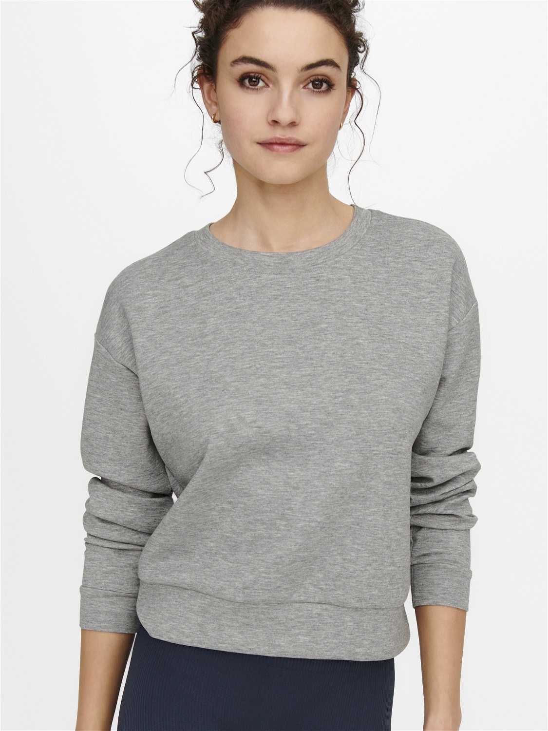 ONLY Normal geschnitten Rundhals Tief angesetzte Schulter Sweatshirt -Light Grey Melange - 15230217
