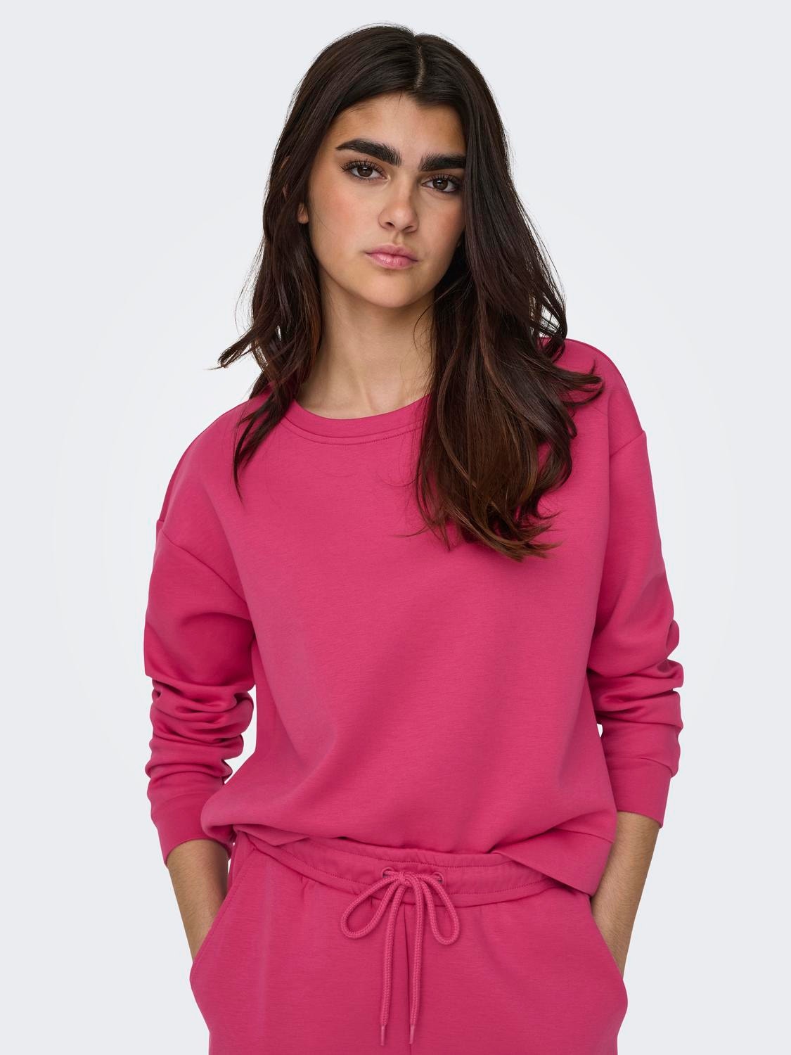ONLY Regular Fit Round Neck Dropped shoulders Sweatshirt -Raspberry Sorbet - 15230217