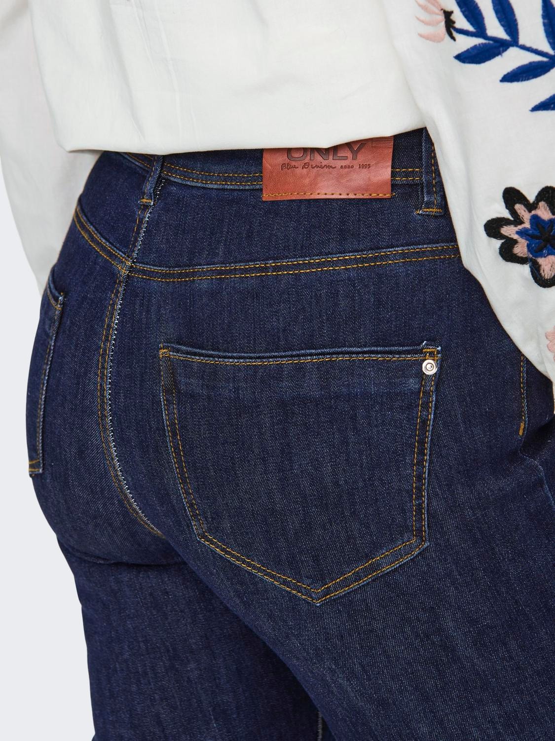 ONLY Utsvängd passform Hög midja Jeans -Dark Blue Denim - 15230472