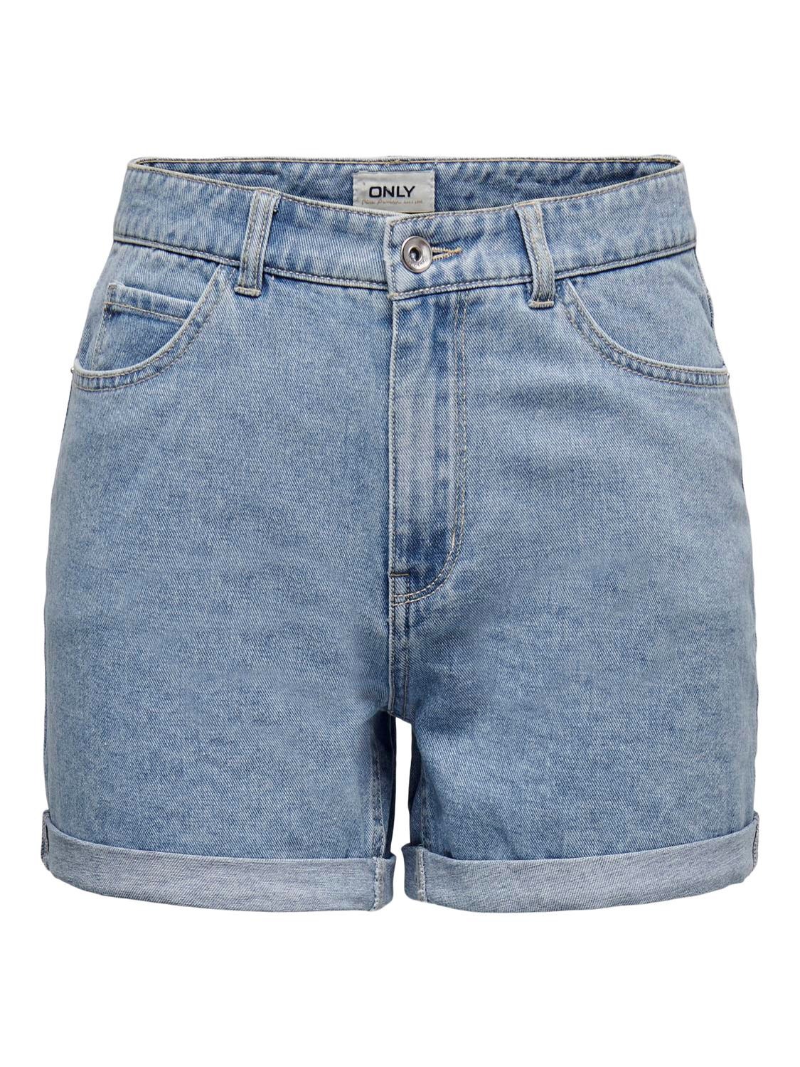 ONLY Shorts Regular Fit Taille haute Ourlets repliés -Light Blue Denim - 15230571