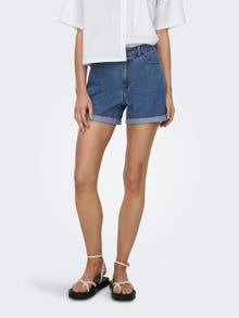 ONLY Shorts Regular Fit Taille haute Ourlets repliés -Medium Blue Denim - 15230571