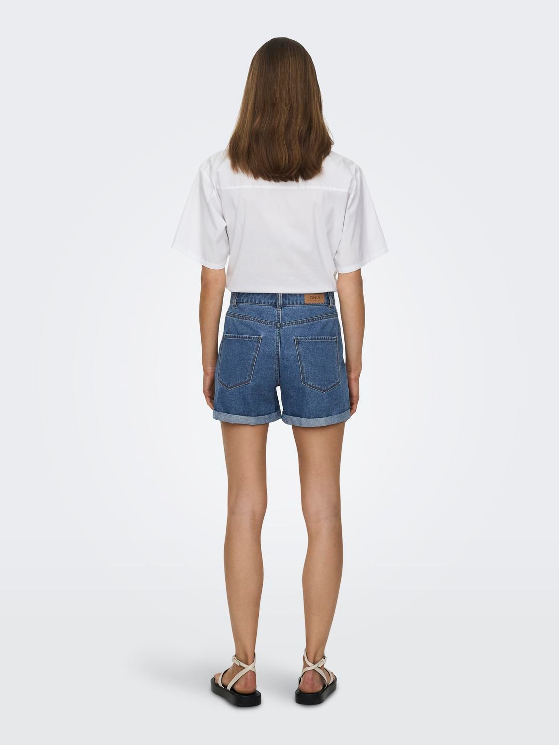 ONLY Regular Fit High waist Fold-up hems Shorts -Medium Blue Denim - 15230571