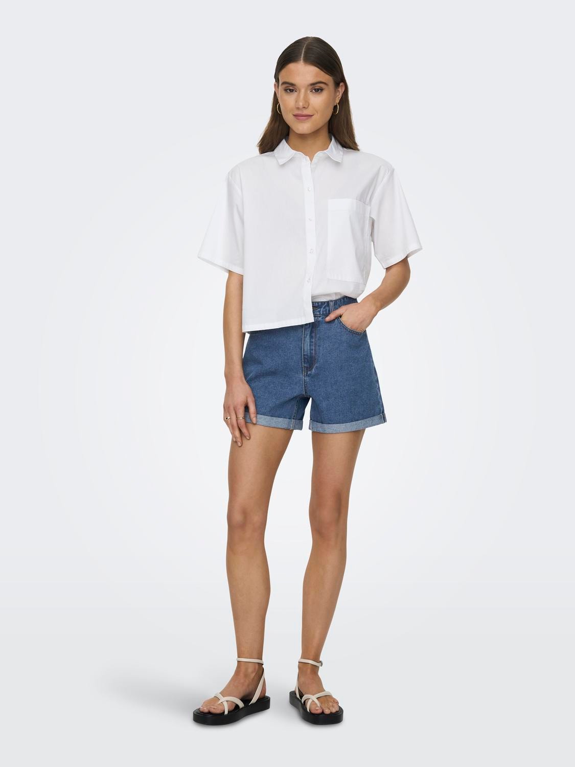 ONLY Regular fit High waist Omvouwbare zomen Shorts -Medium Blue Denim - 15230571