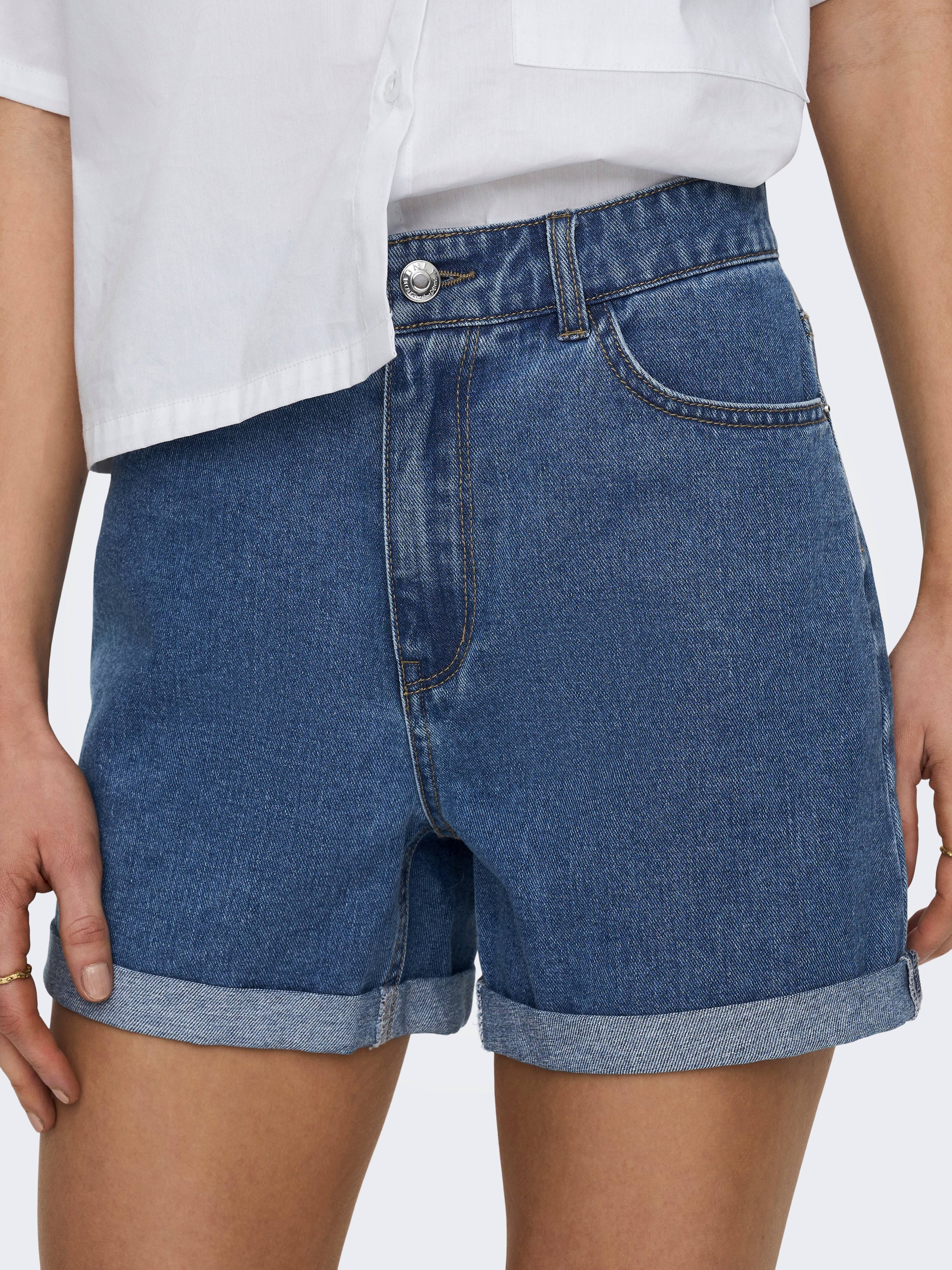 Regular Fit High waist Fold-up hems Shorts | Medium Blue | ONLY®